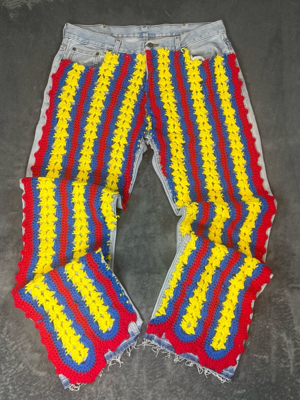 George Men’s Jeans with Red, Yellow, and Blue Crochet Panels